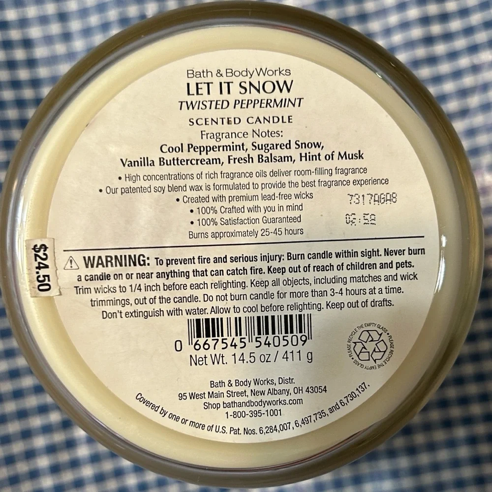 LET IT SNOW TWISTED PEPPERMINT BBW 3 Wick HTF